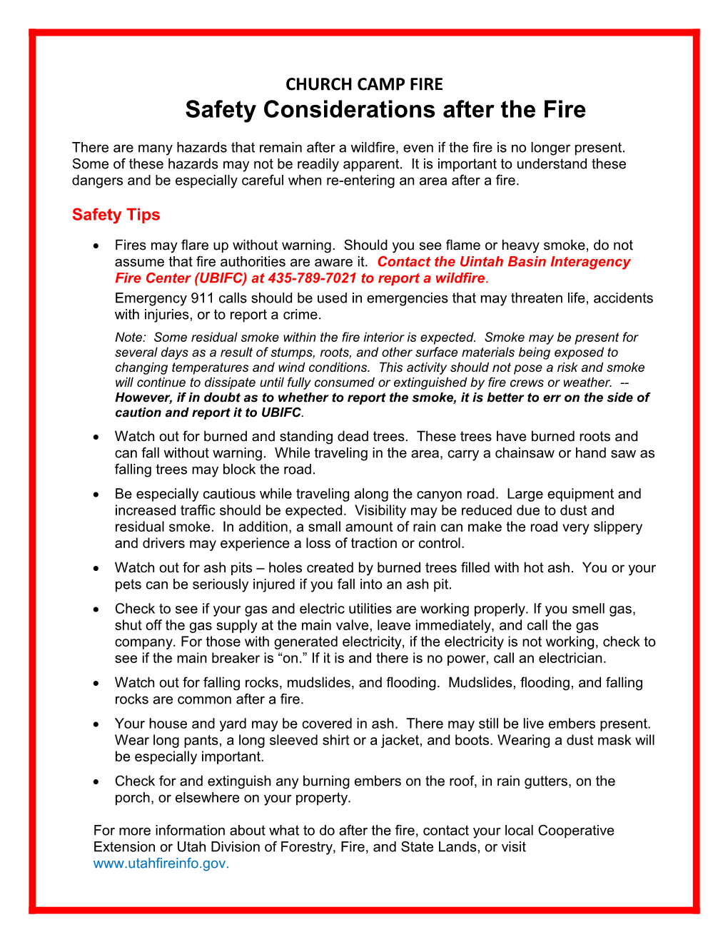 Safety Considerationsafter the Fire