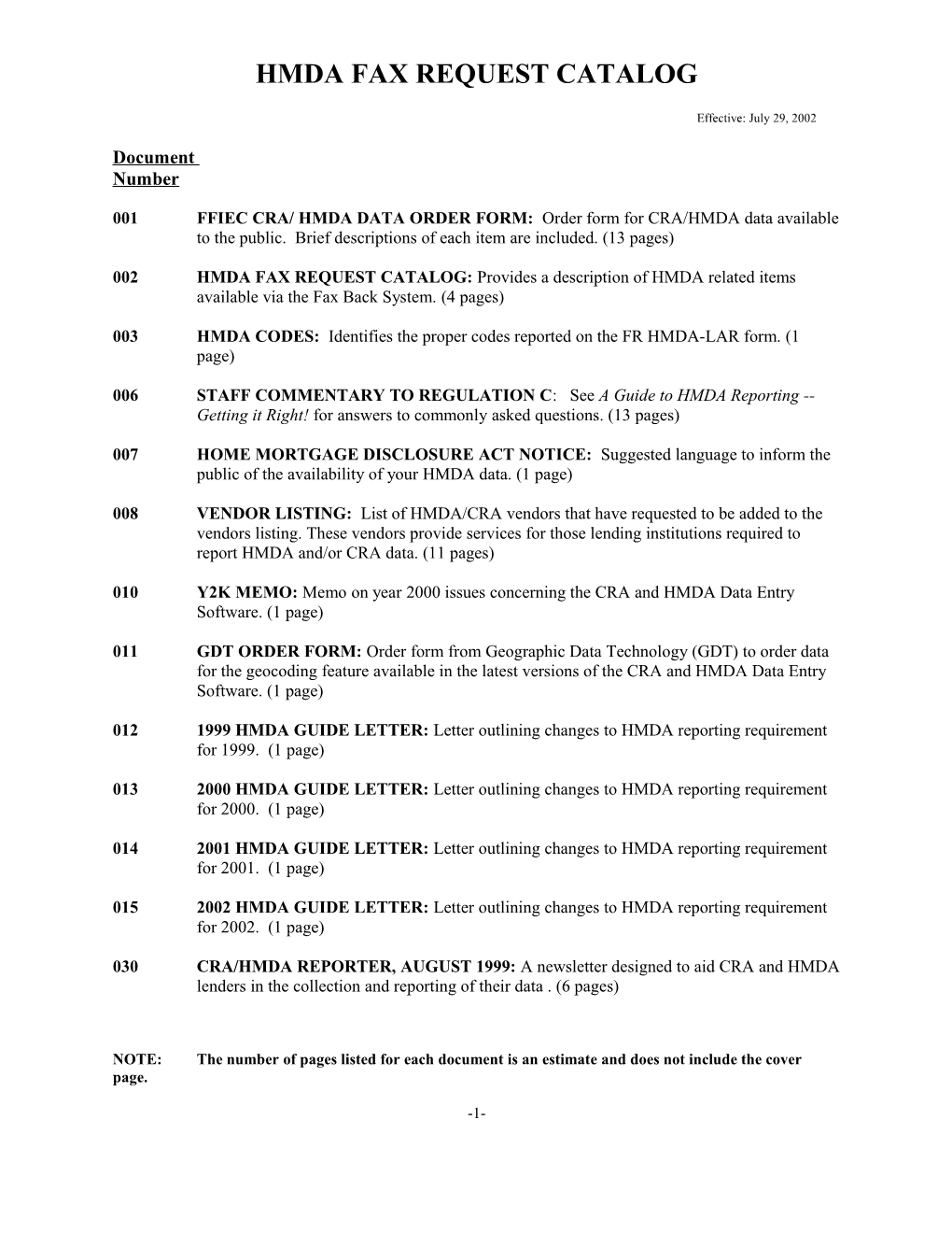 Hmda Fax Request Catalog