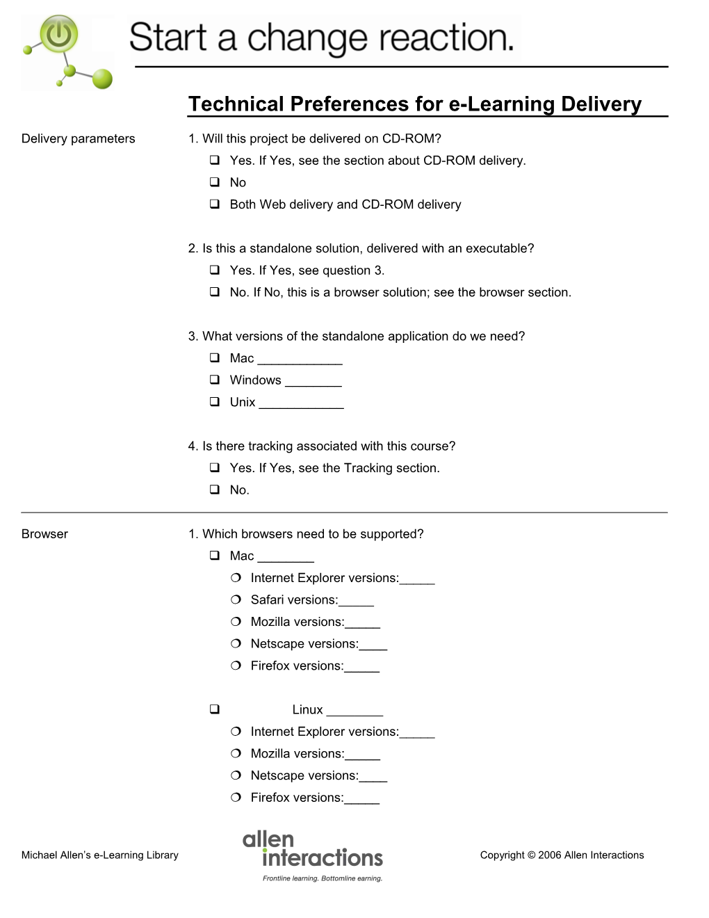 Technical Preferences for E-Learning Delivery