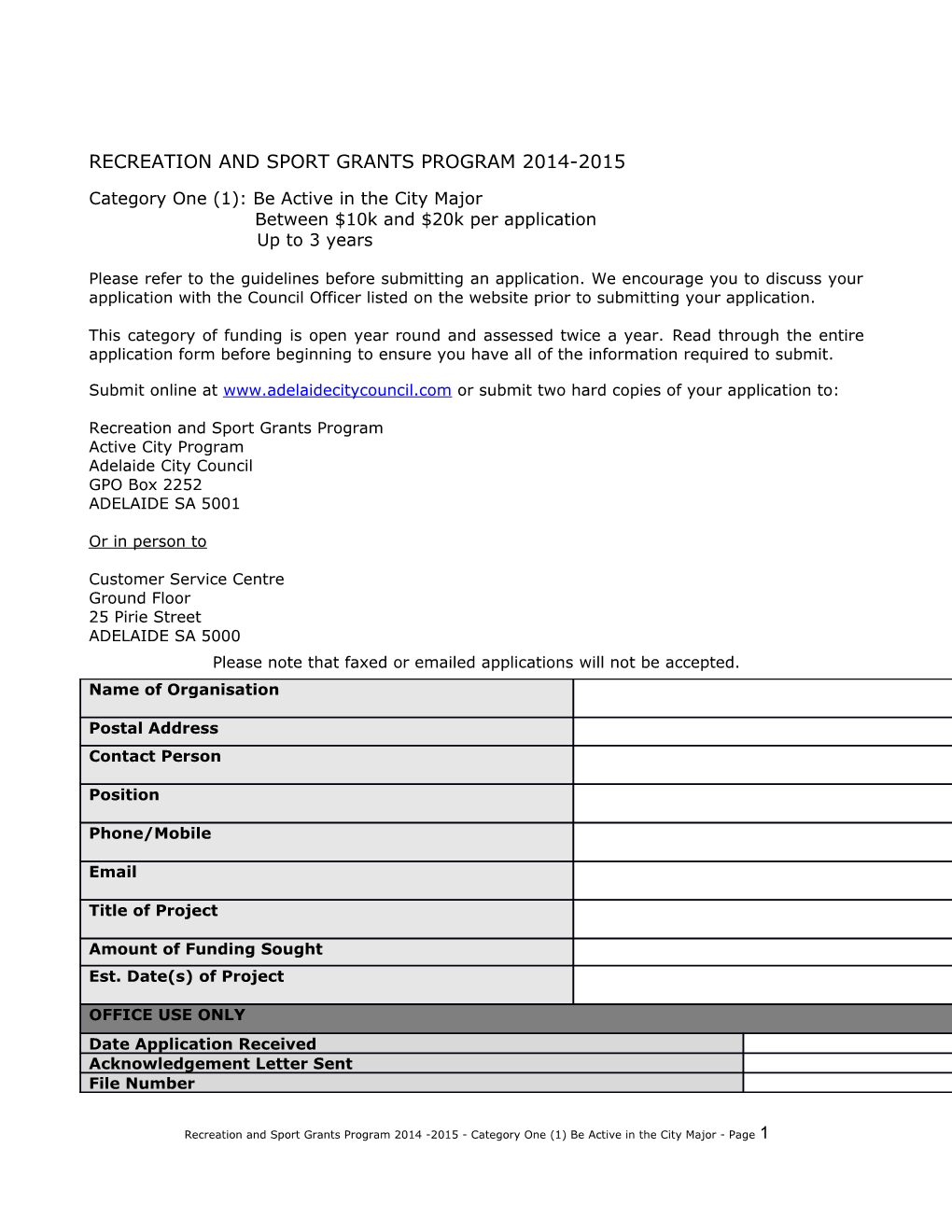 Recreation and Sport Grants Program 2014-2015