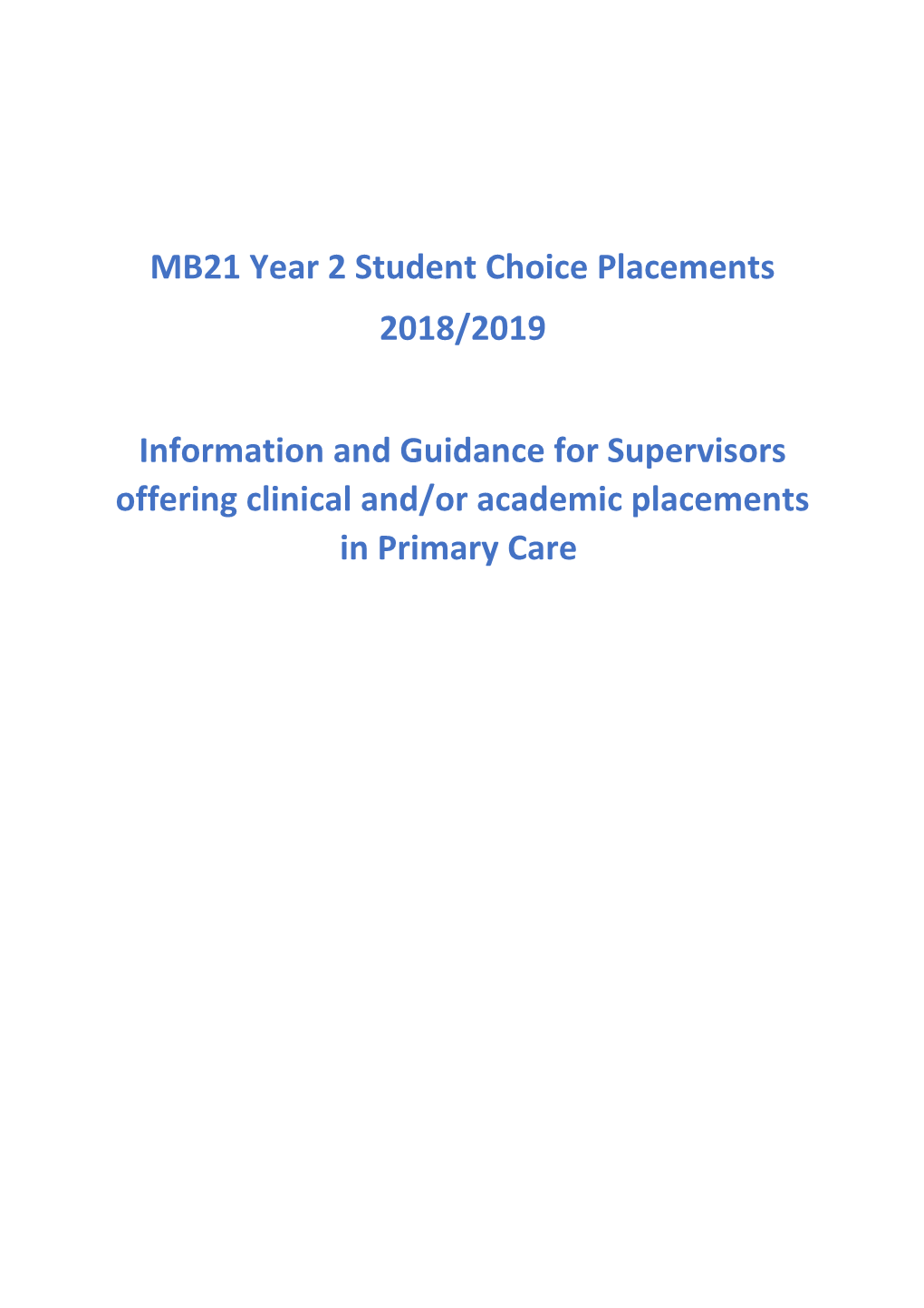 MB21 Year 2 Student Choice Placements