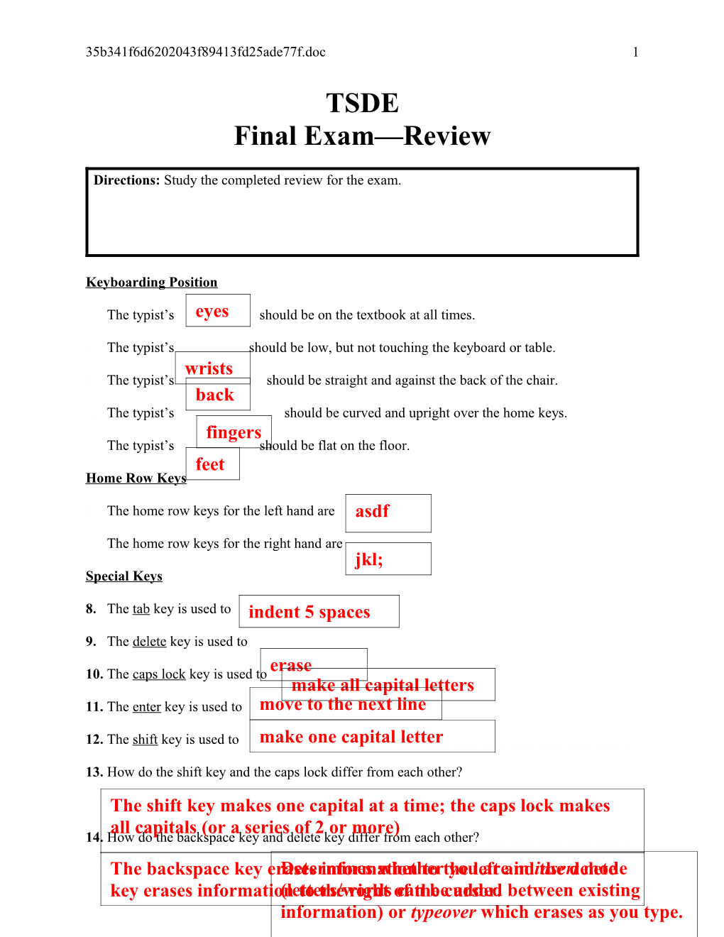 Final Exam Review-Key for Website