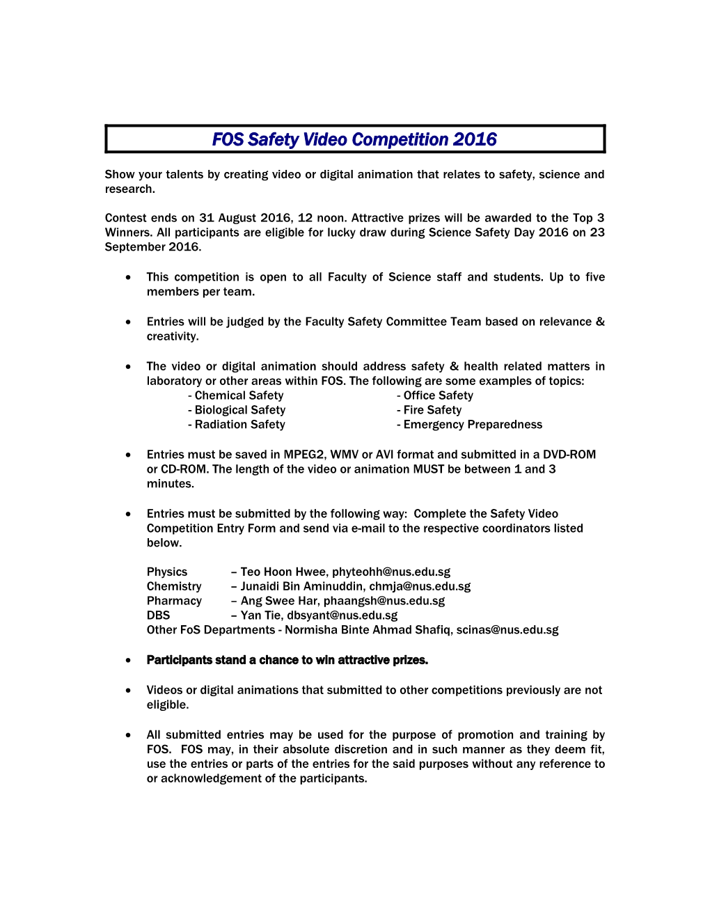 FOS Safety Video Competition 2016