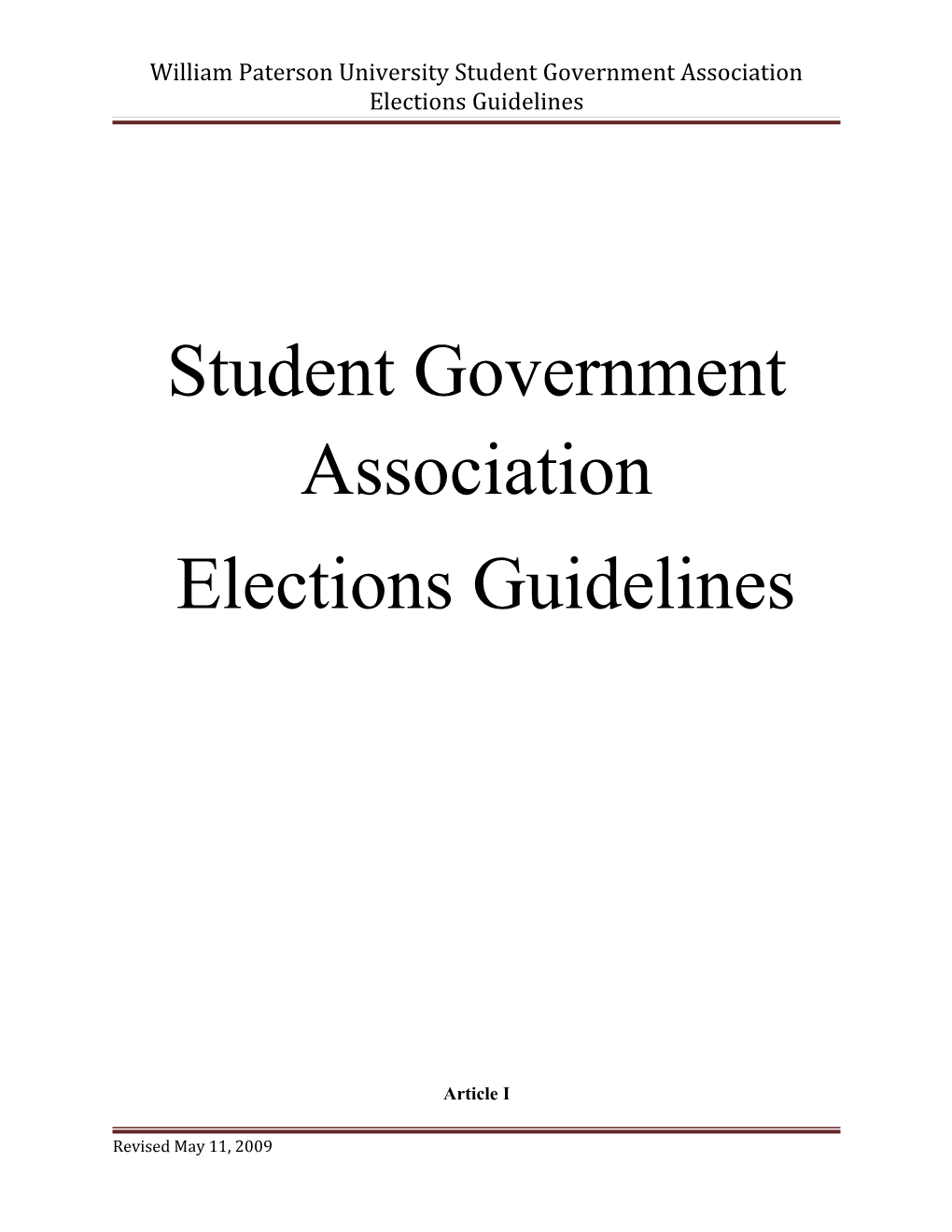 William Paterson University Student Government Association Elections Guidelines