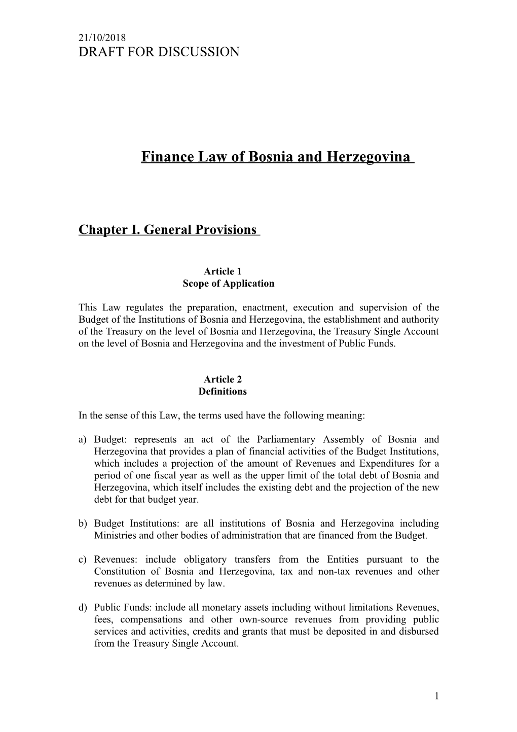 Finance Law of Bosnia and Herzegovina