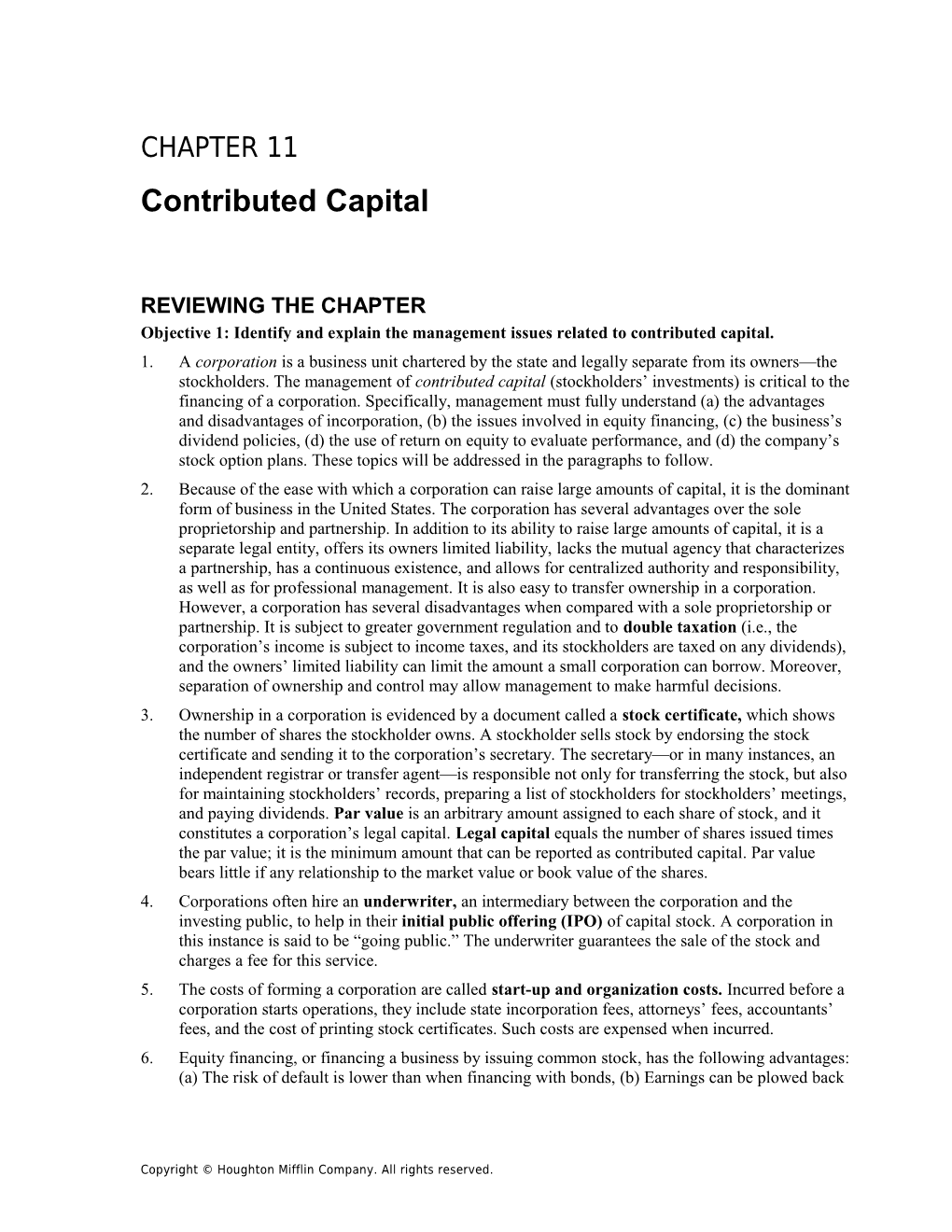 Chapter 11: Contributed Capital 1