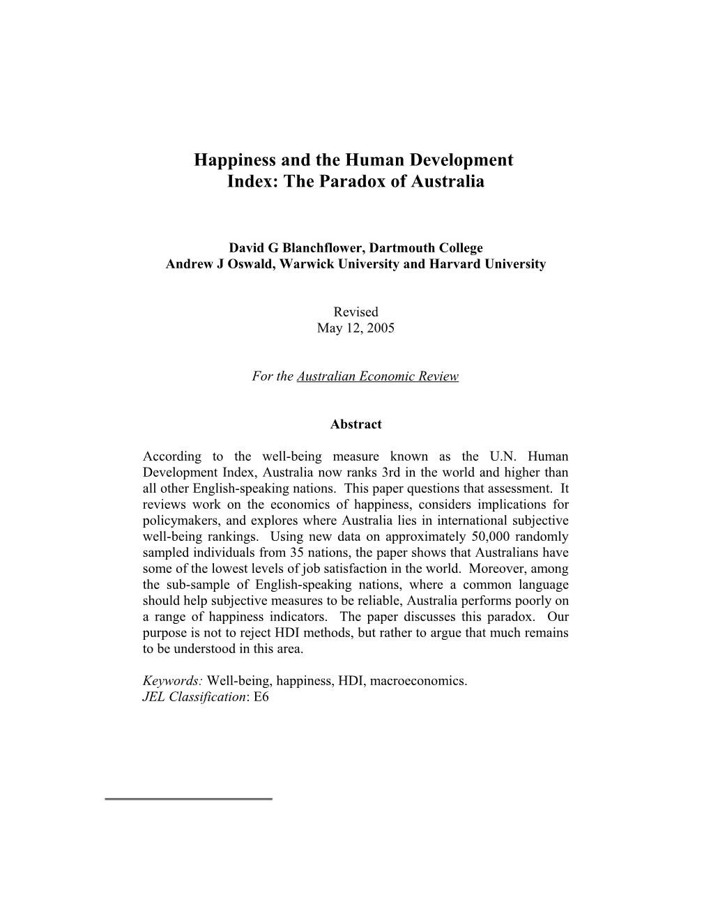 The Macroeconomics of Happiness