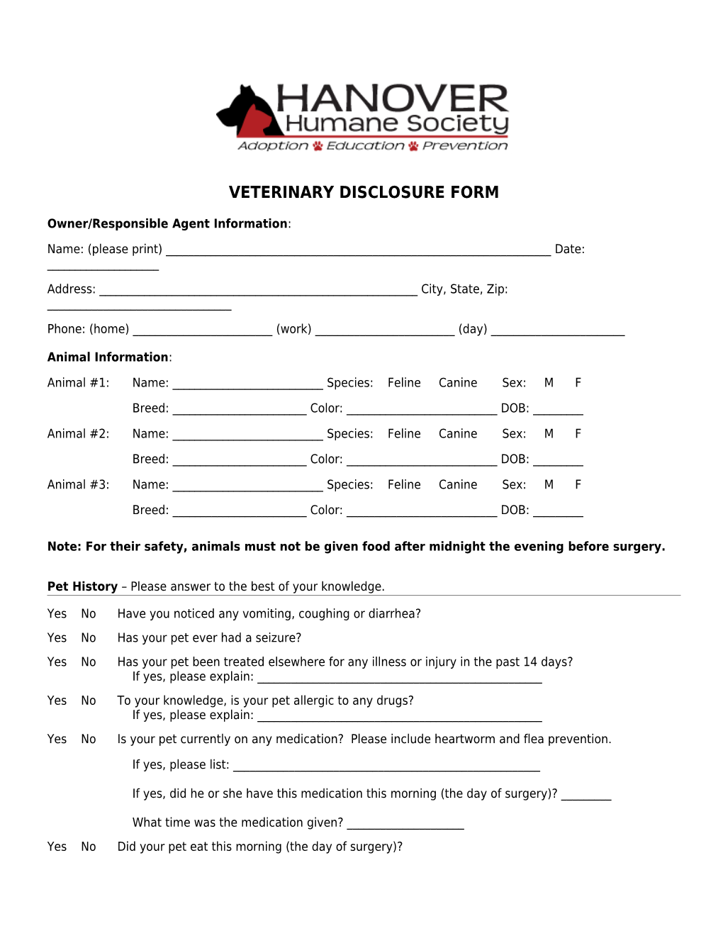 Richmond Spca Medical Consent Form