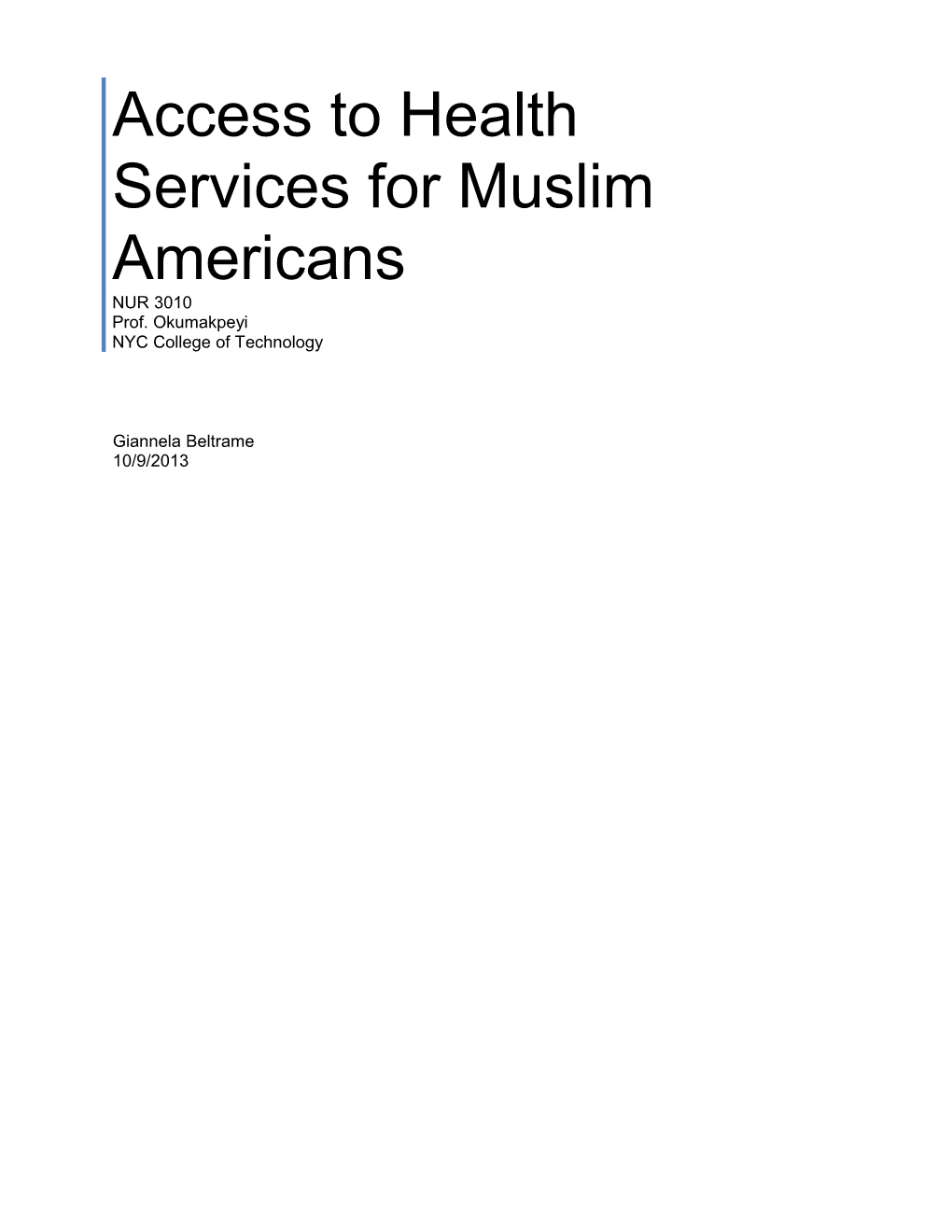 Access to Health Services for Muslim Americans