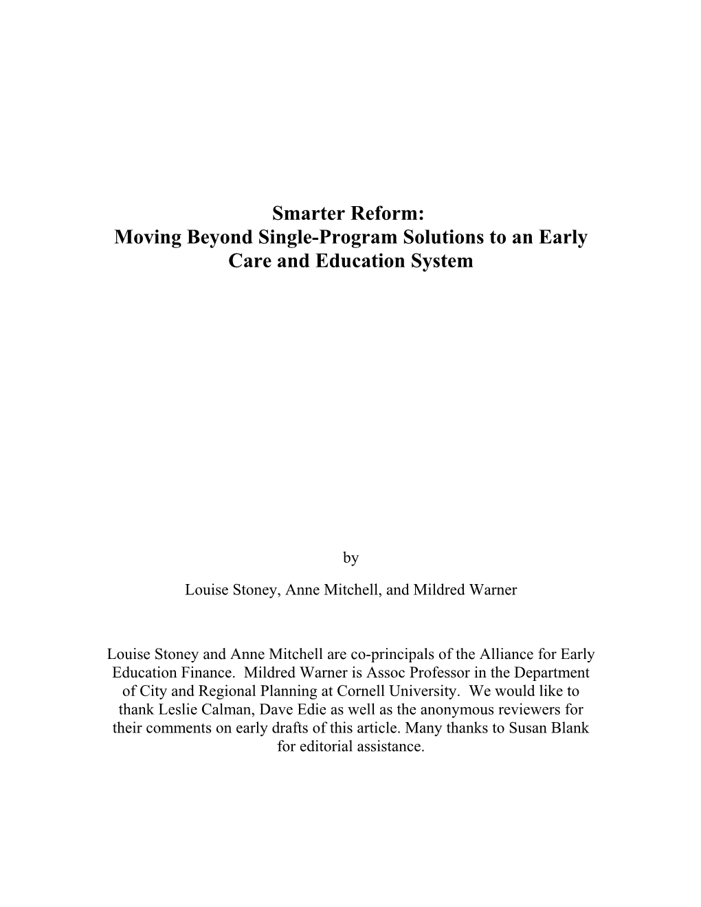 Rough Outline for a Paper on Receiving High Returns on Early Childhood Development