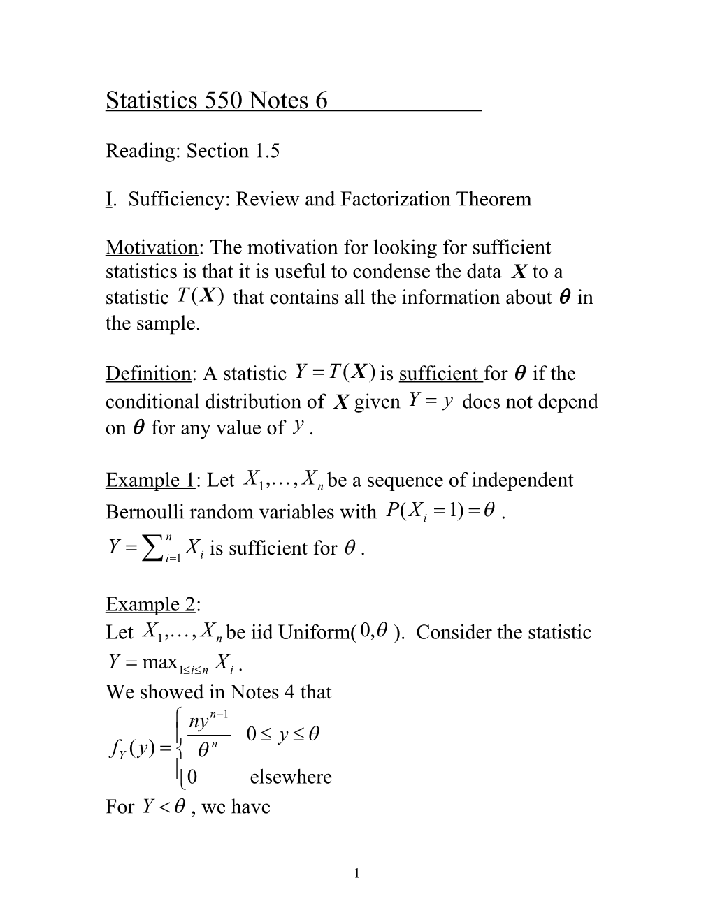 I. Sufficiency: Review and Factorization Theorem