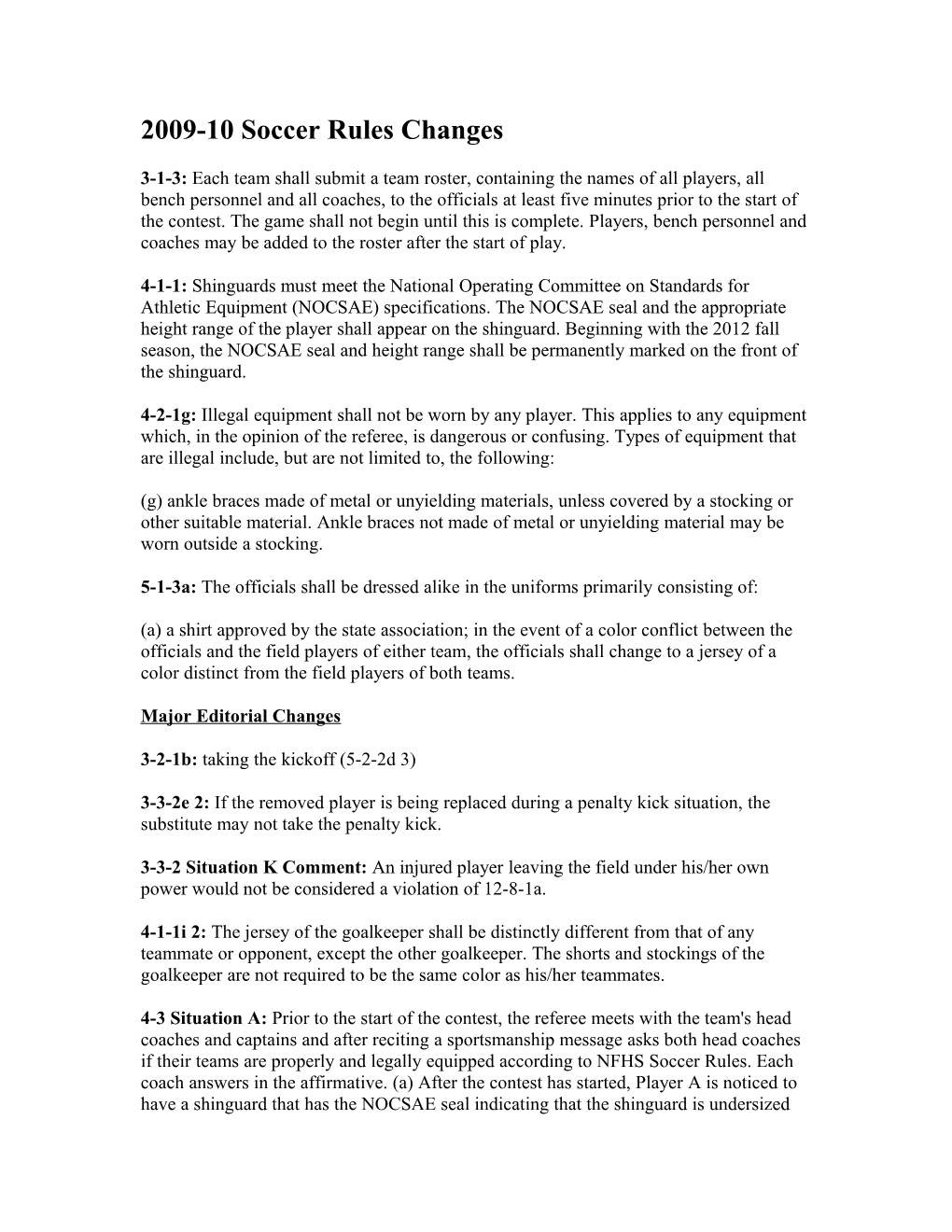 2009-10 Soccer Rules Changes