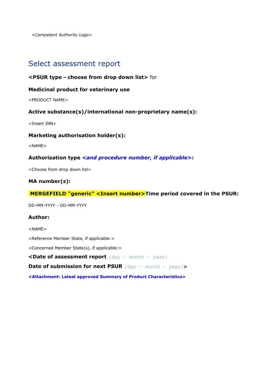 General PSUR Assessment Report Template for MRP-DCP-Naps