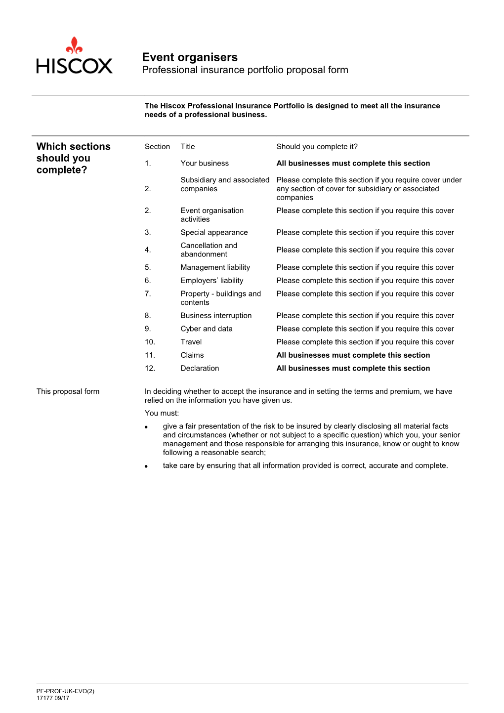 Professional Insurance Portfolio Proposal Form