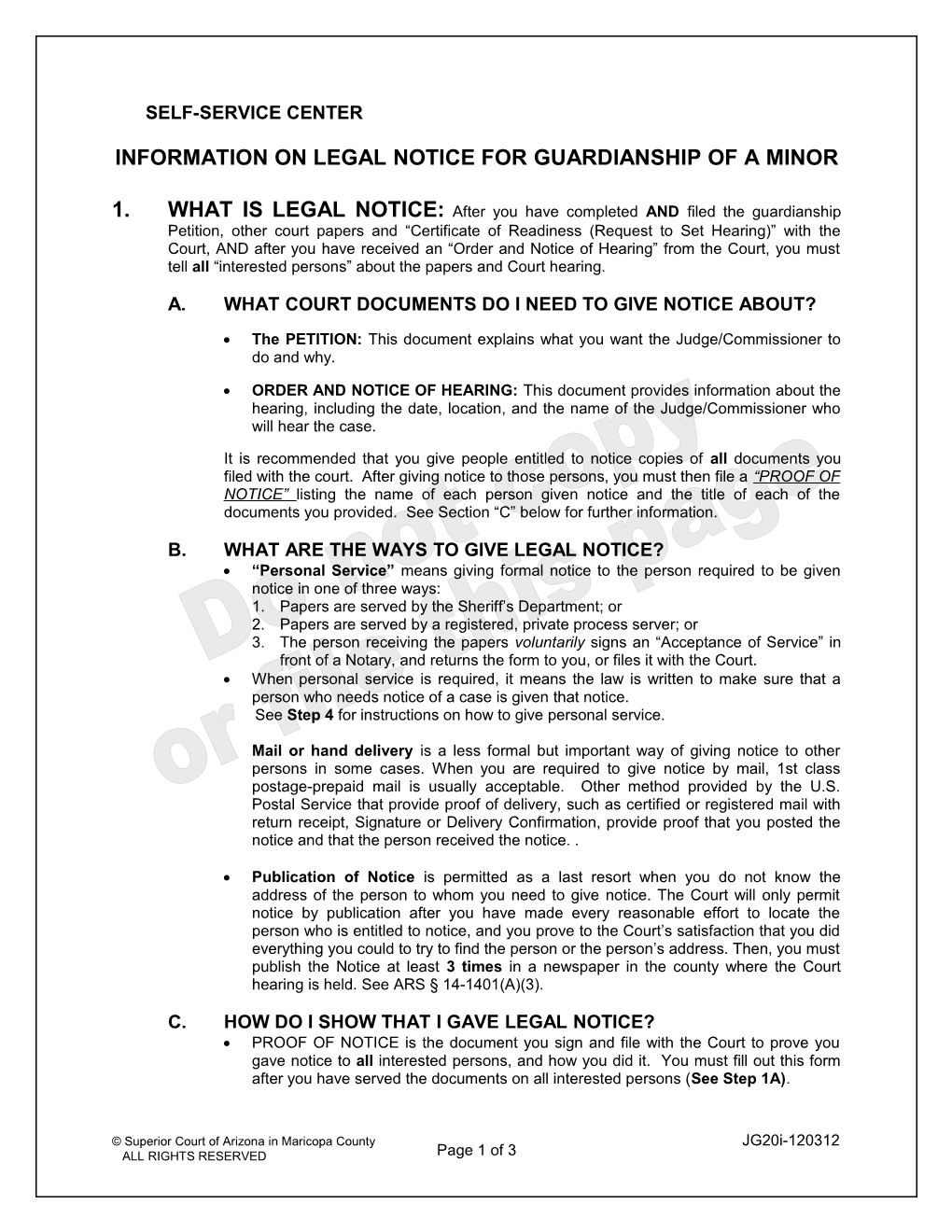 Information on Legal Notice for Guardianship Ofa Minor