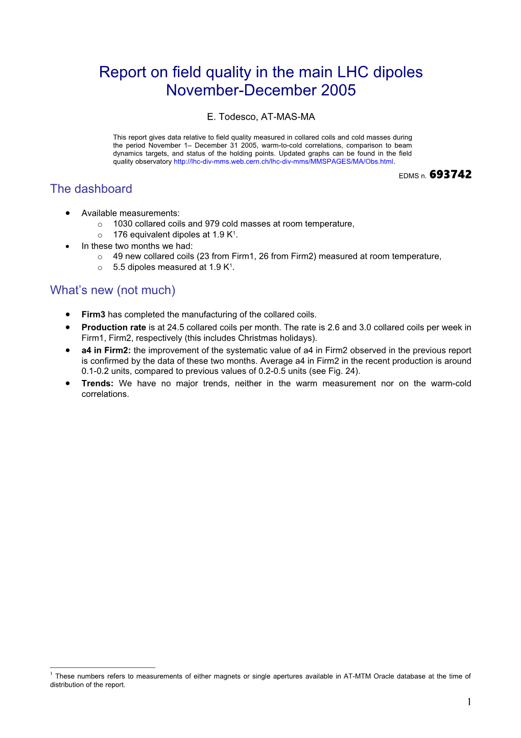 Bimonthly Report of Field Quality