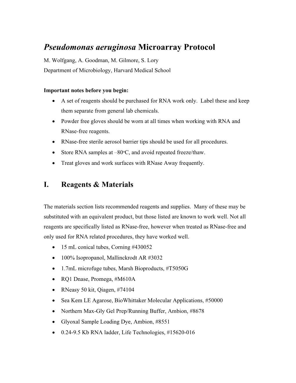 Pseudomonas Aeruginosa Microarray Protocol