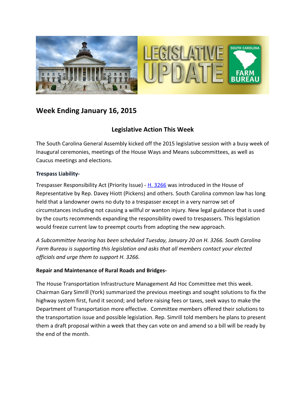 Legislative Action This Week