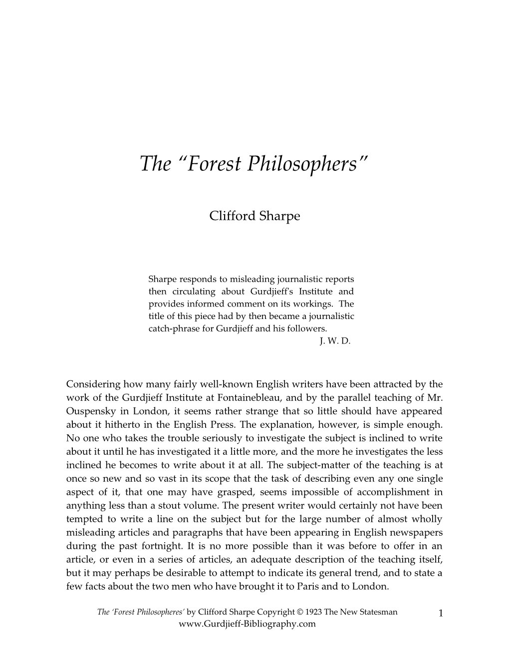 The Forest Philosophers