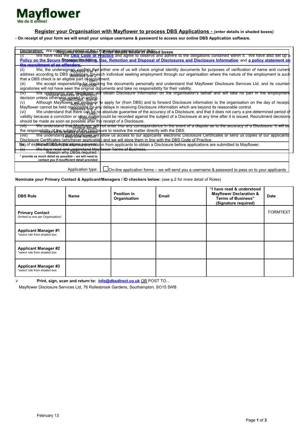 Register Your Organisation with Mayflowerto Process DBS Applications - (Enter Details