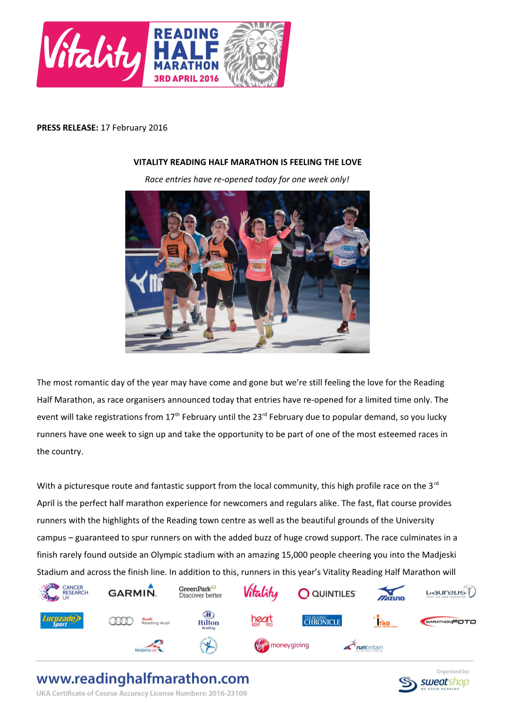 Vitality Reading Half Marathon Is Feeling the Love