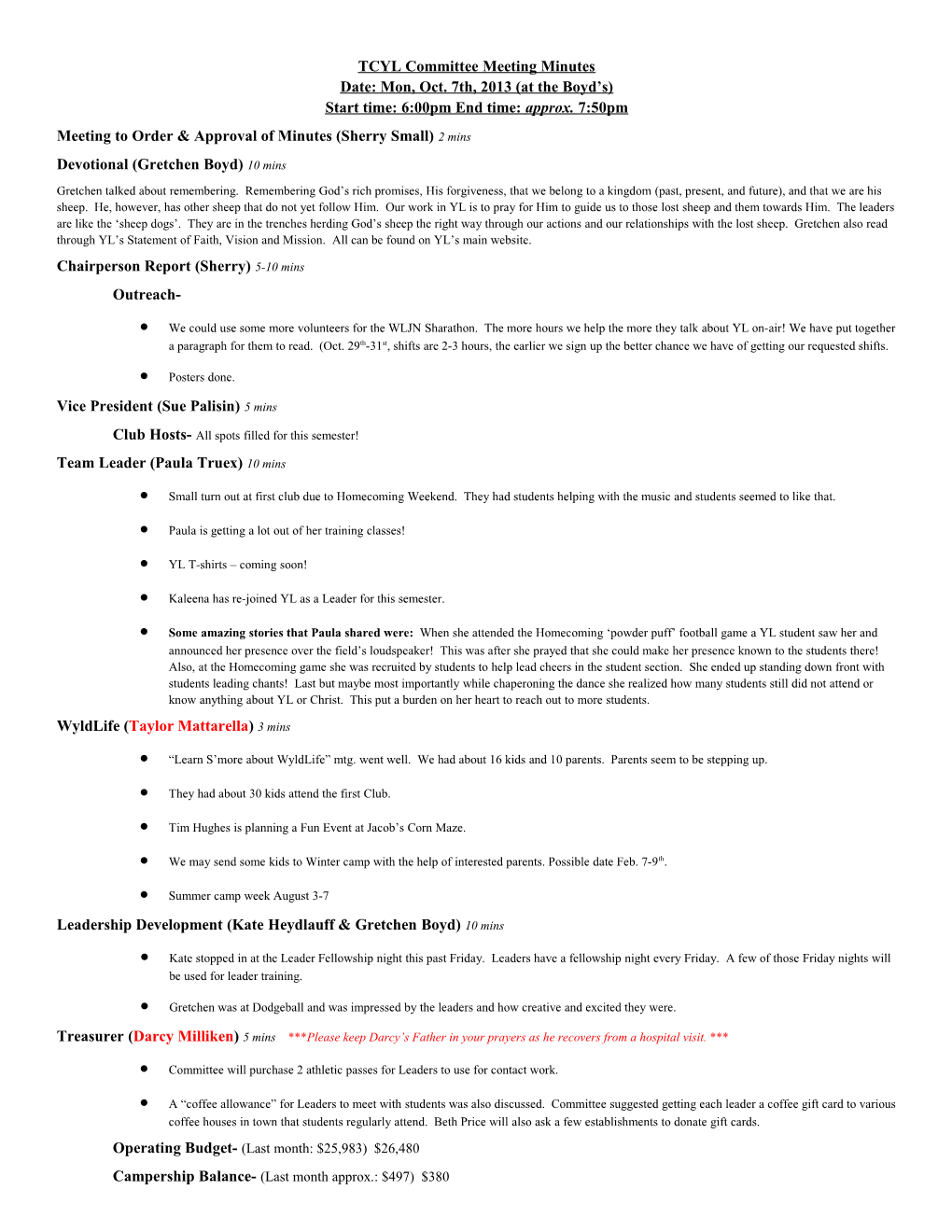 TCYL Committee Meeting Agenda