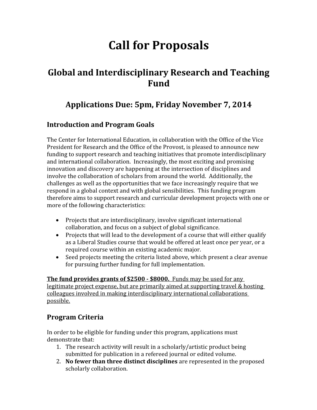 Global and Interdisciplinary Research and Teaching Fund