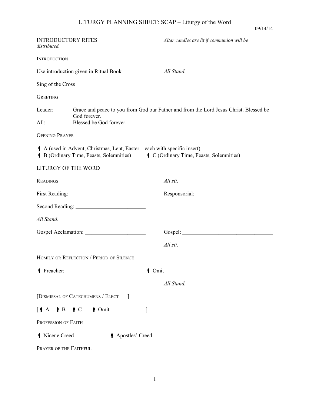 LITURGY PLANNING SHEET: SCAP Liturgy of the Word