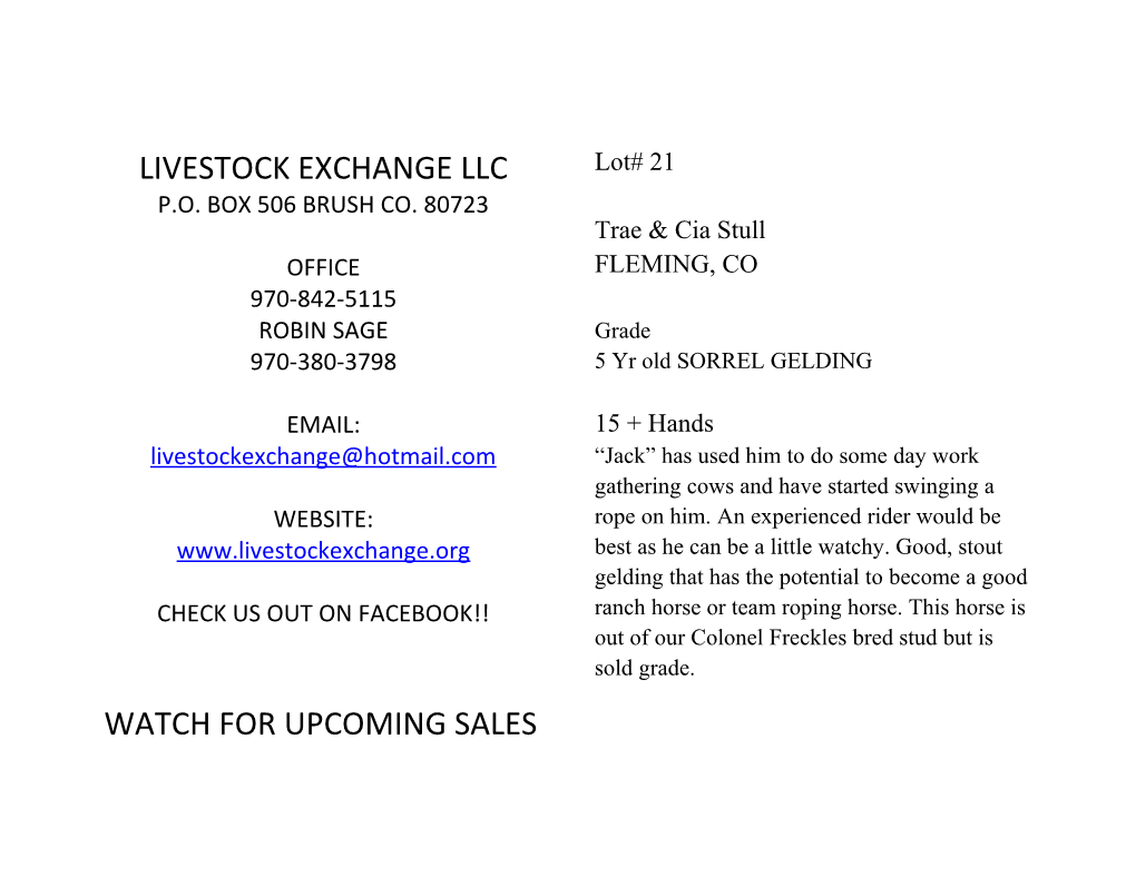 Livestock Exchange Llc