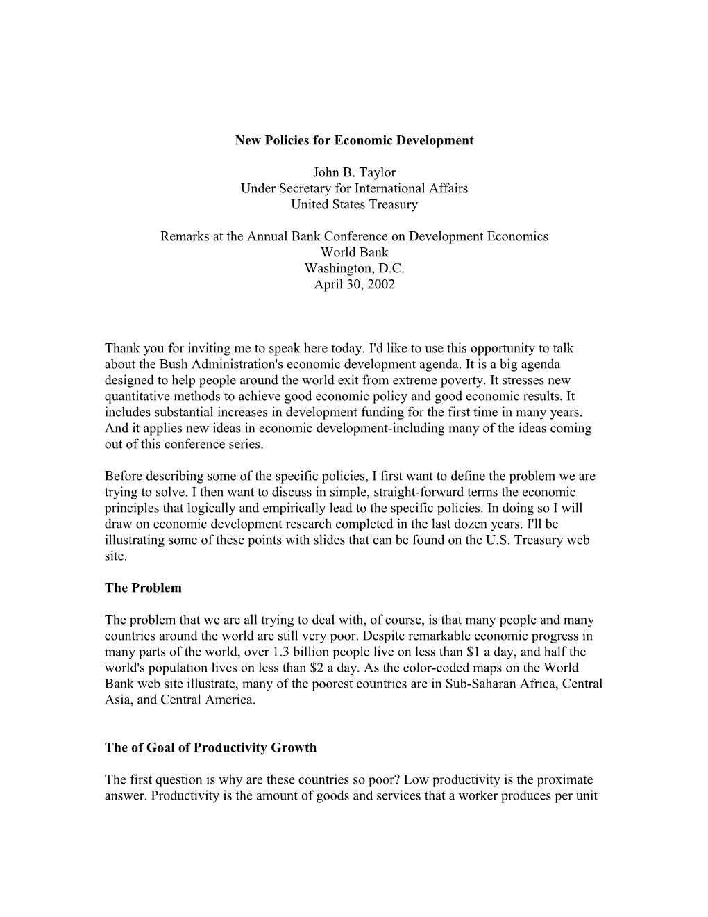 New Policies for Economic Development