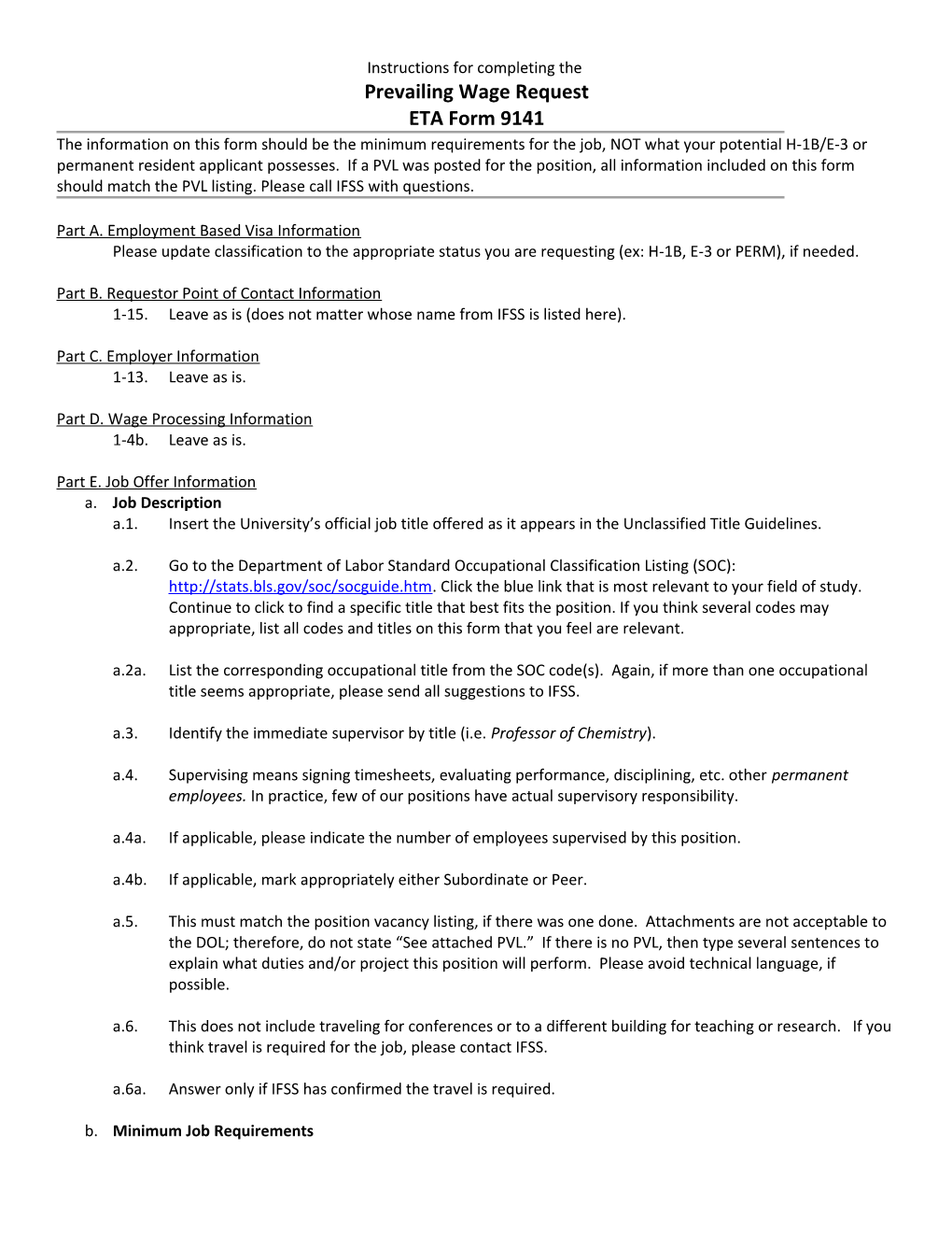 Instructions for Completing the New Prevailing Wage Request Form ETA 9141