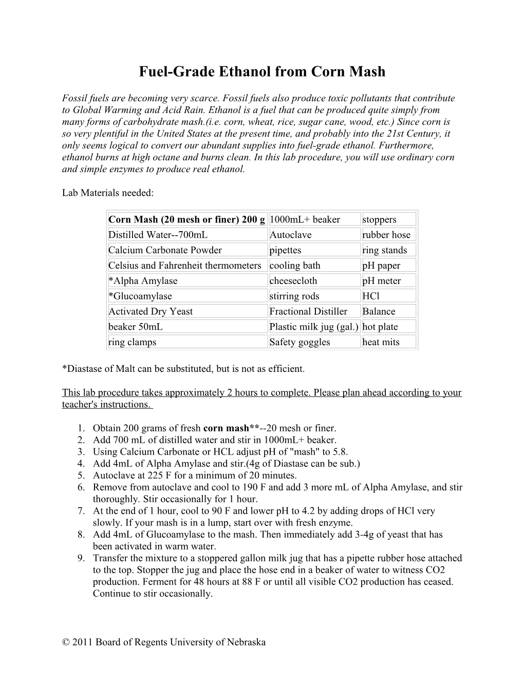 Fuel-Grade Ethanol from Corn Mash