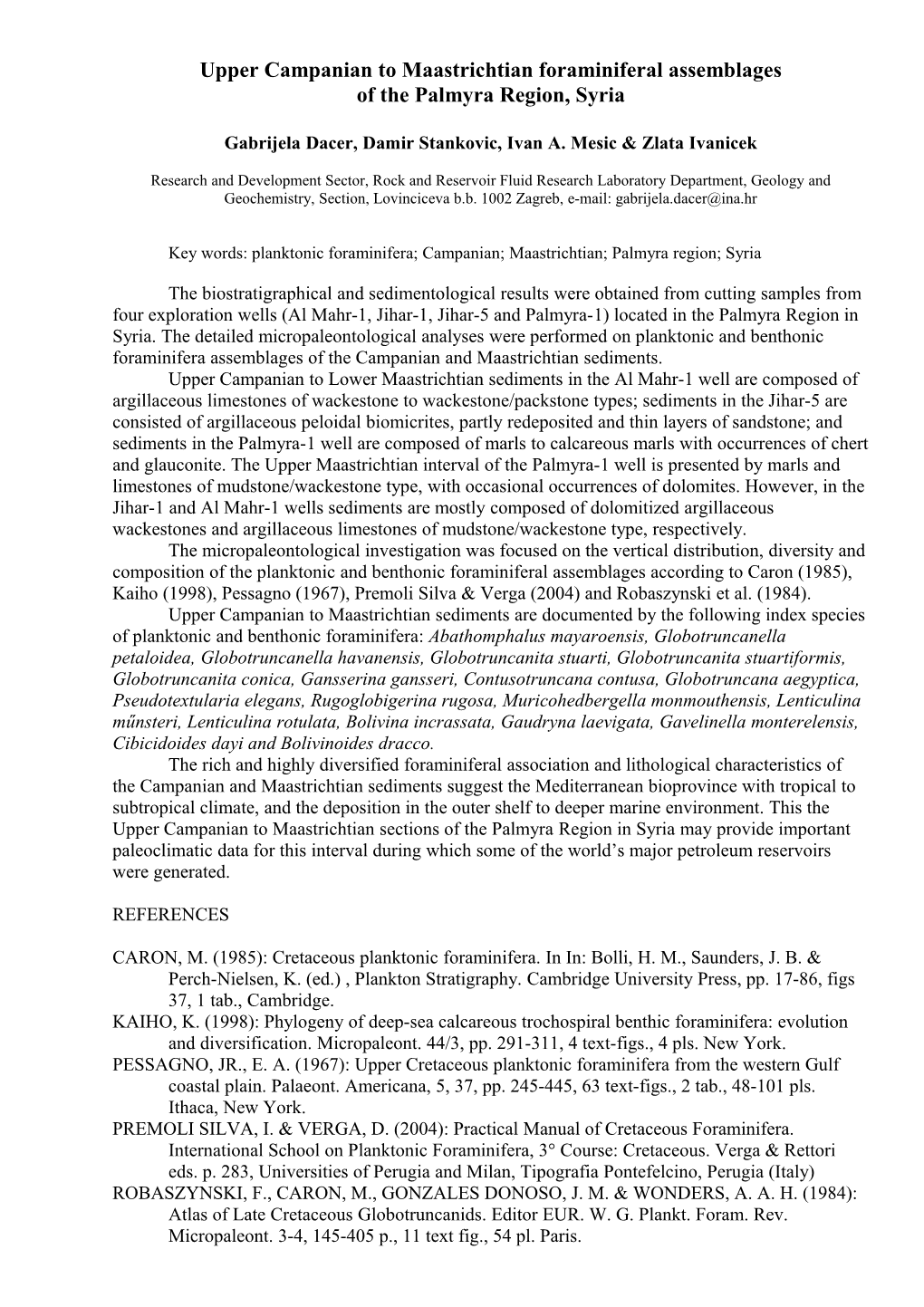 Planktonic Foraminiferal Turnover at the Eocene/Oligocene Boundary (Palmyra Region, Syria)