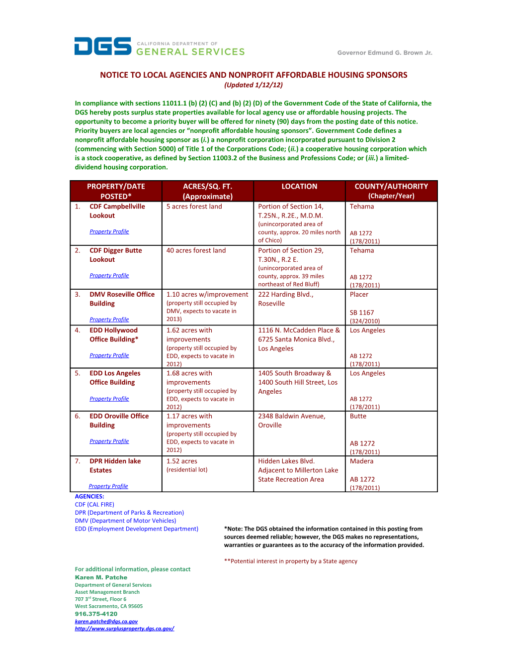 Notice to Local Agencies and Nonprofit Affordable Housing Sponsors