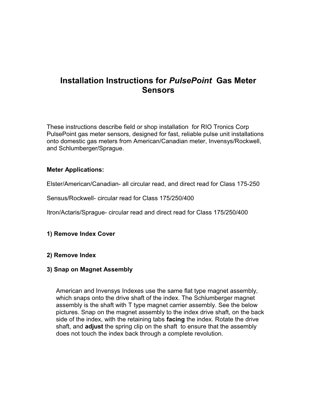 Installation Instructions for Pulsepoint Gas Meter Sensors