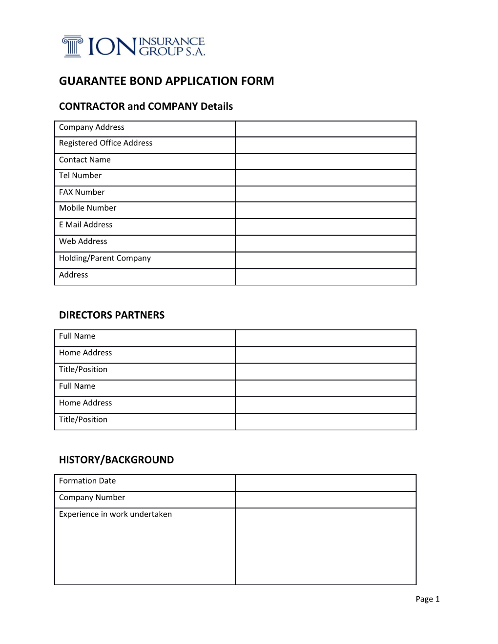 Guarantee Bond Application Form