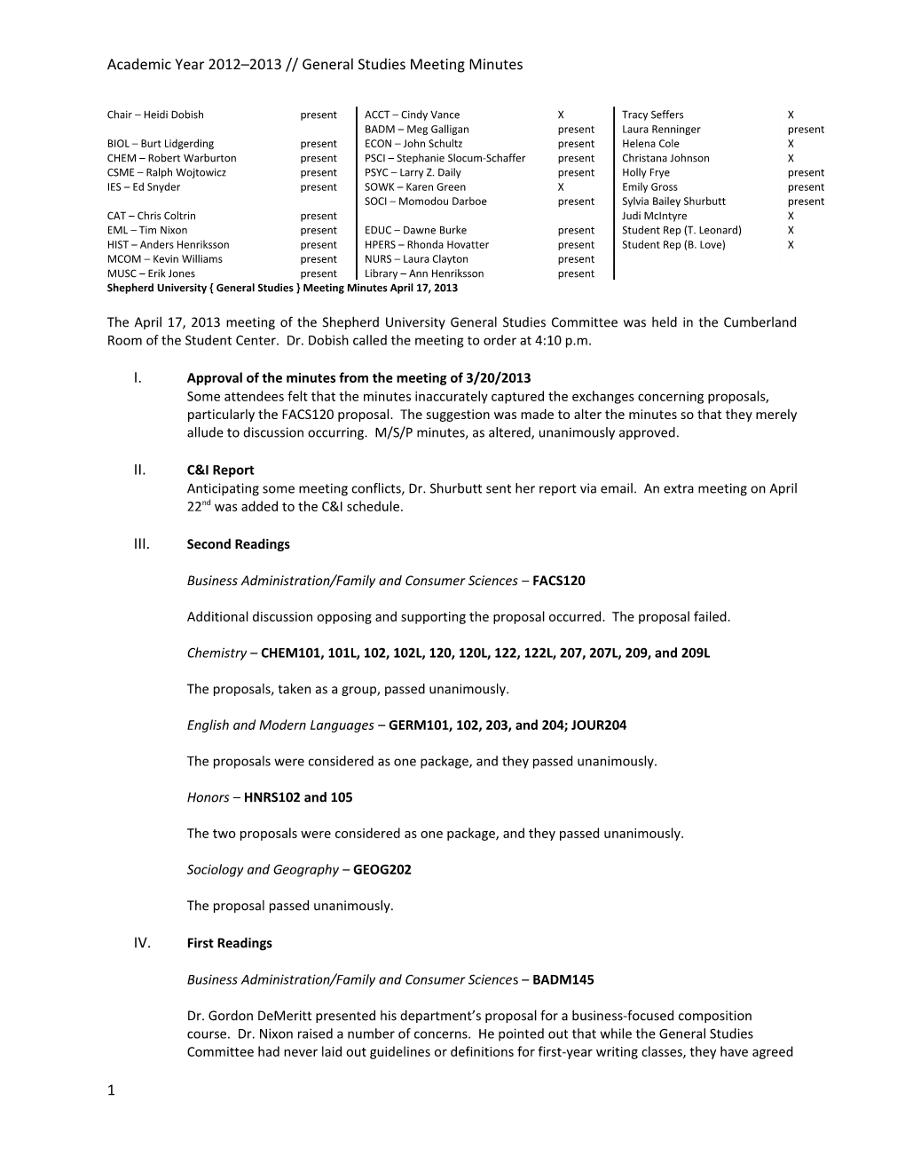 Academic Year 2012 2013 General Studies Meeting Minutes