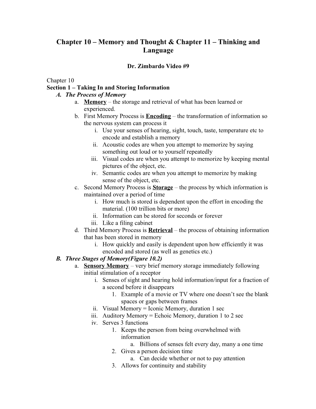 Chapter 10 Memory and Thought & Chapter 11 Thinking and Language