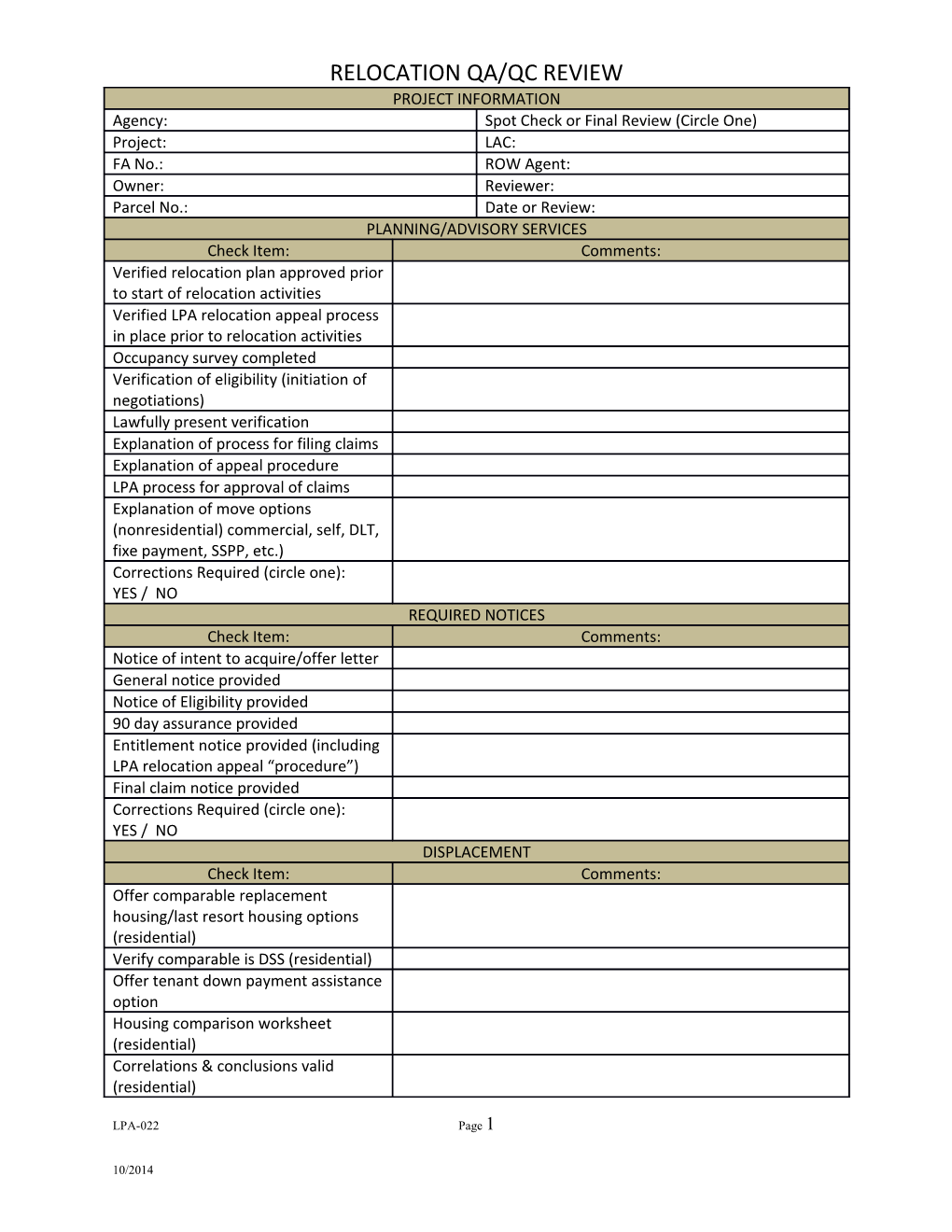 Relocation Qa/Qc Review