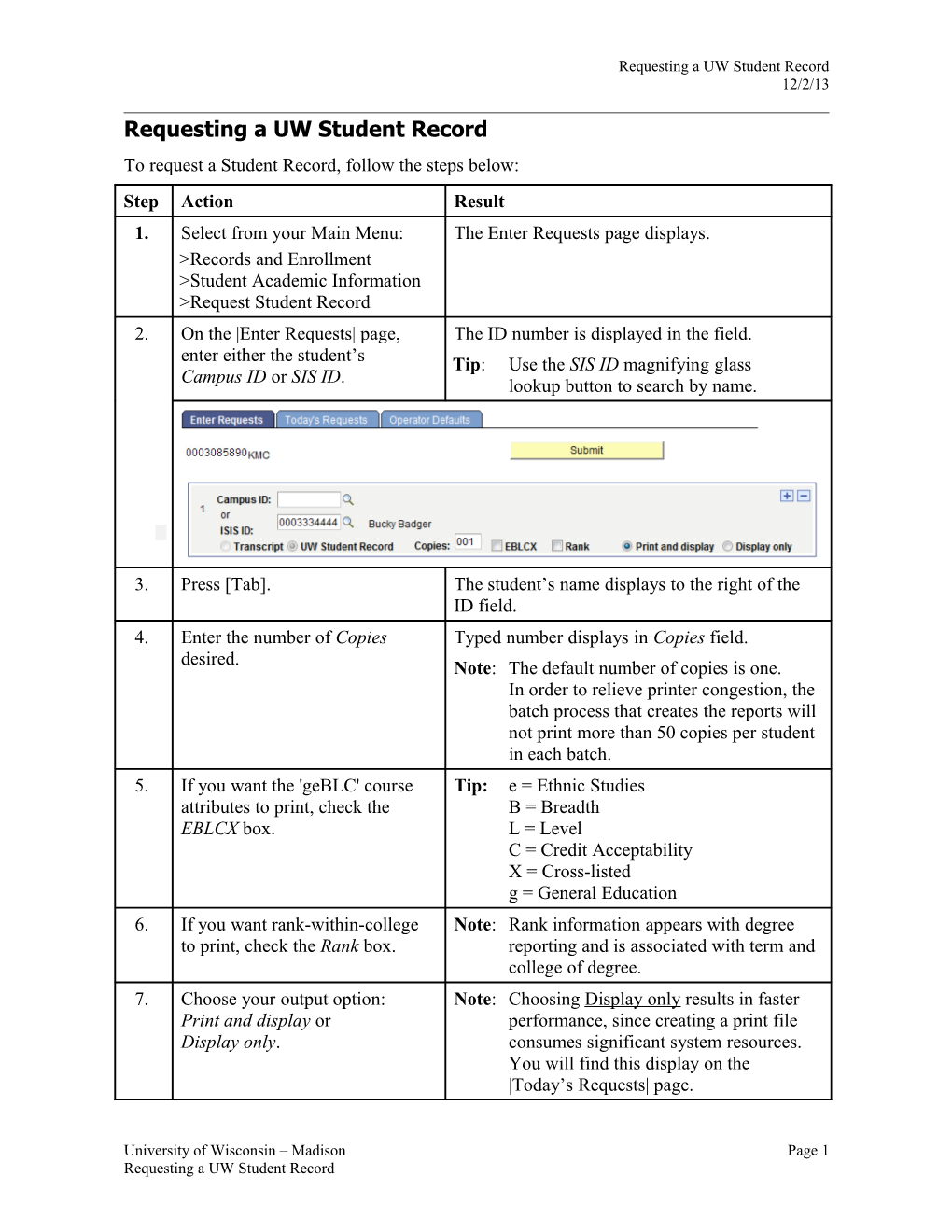 UW Student Record