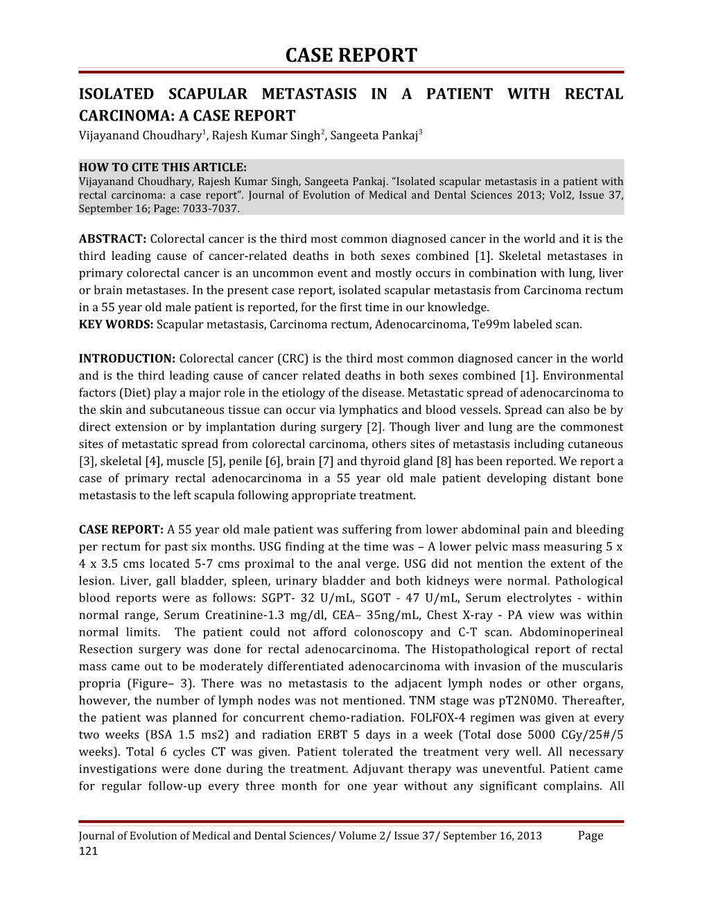 Isolated Scapular Metastasis in a Patient with Rectal Carcinoma: a Case Report