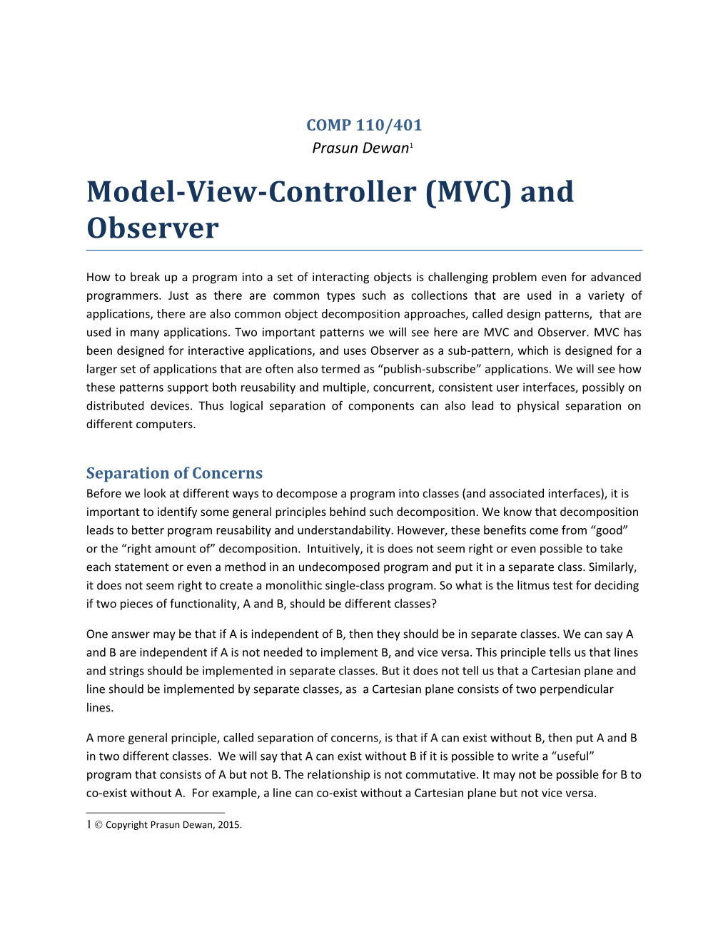 Model-View-Controller (MVC) and Observer