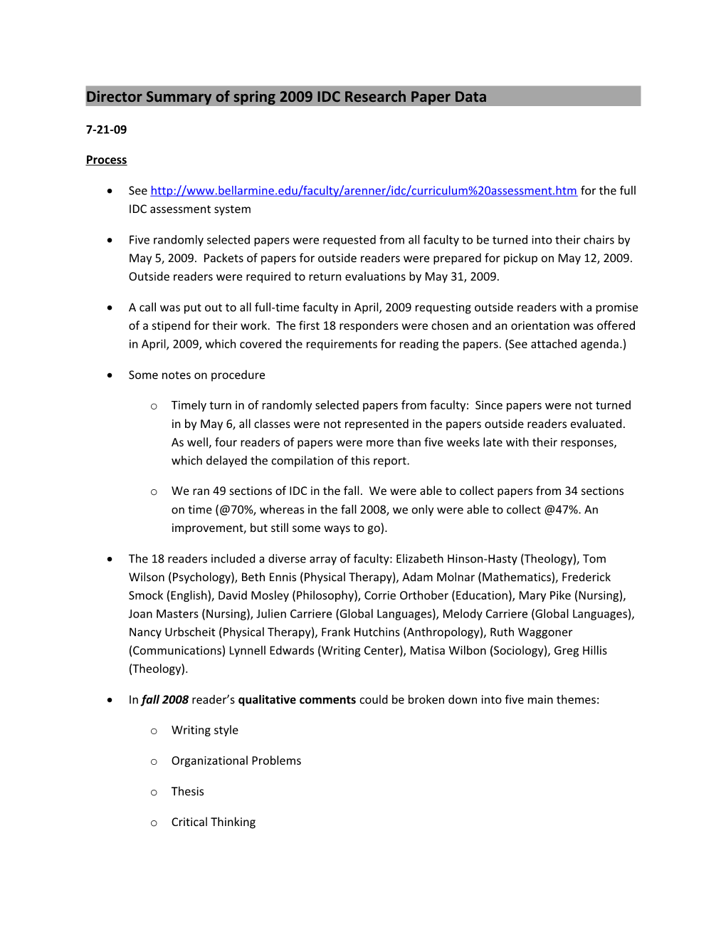 Director Summary of Spring 2009 IDC Research Paper Data