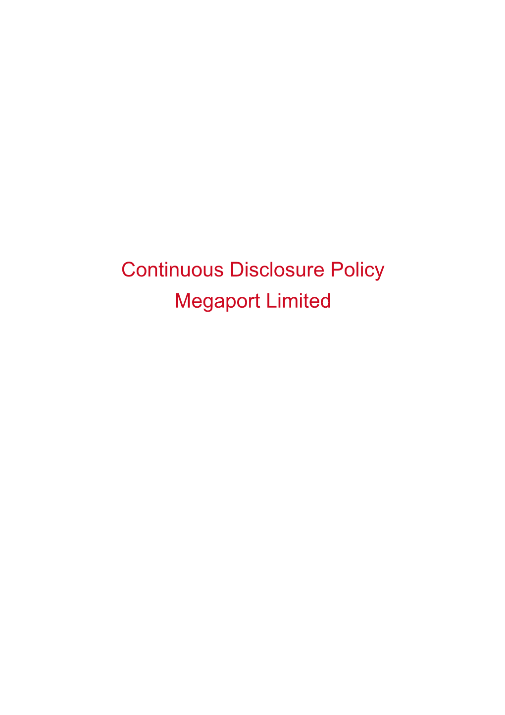 Continuous Disclosure Policy