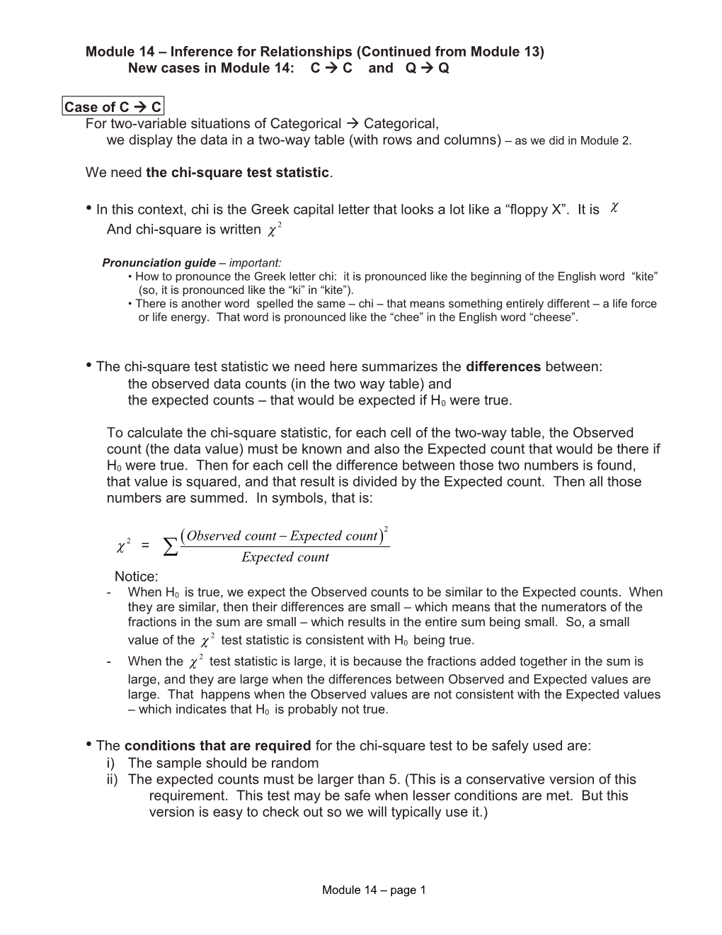 Module 14 Inference for Relationships (Continued from Module 13)