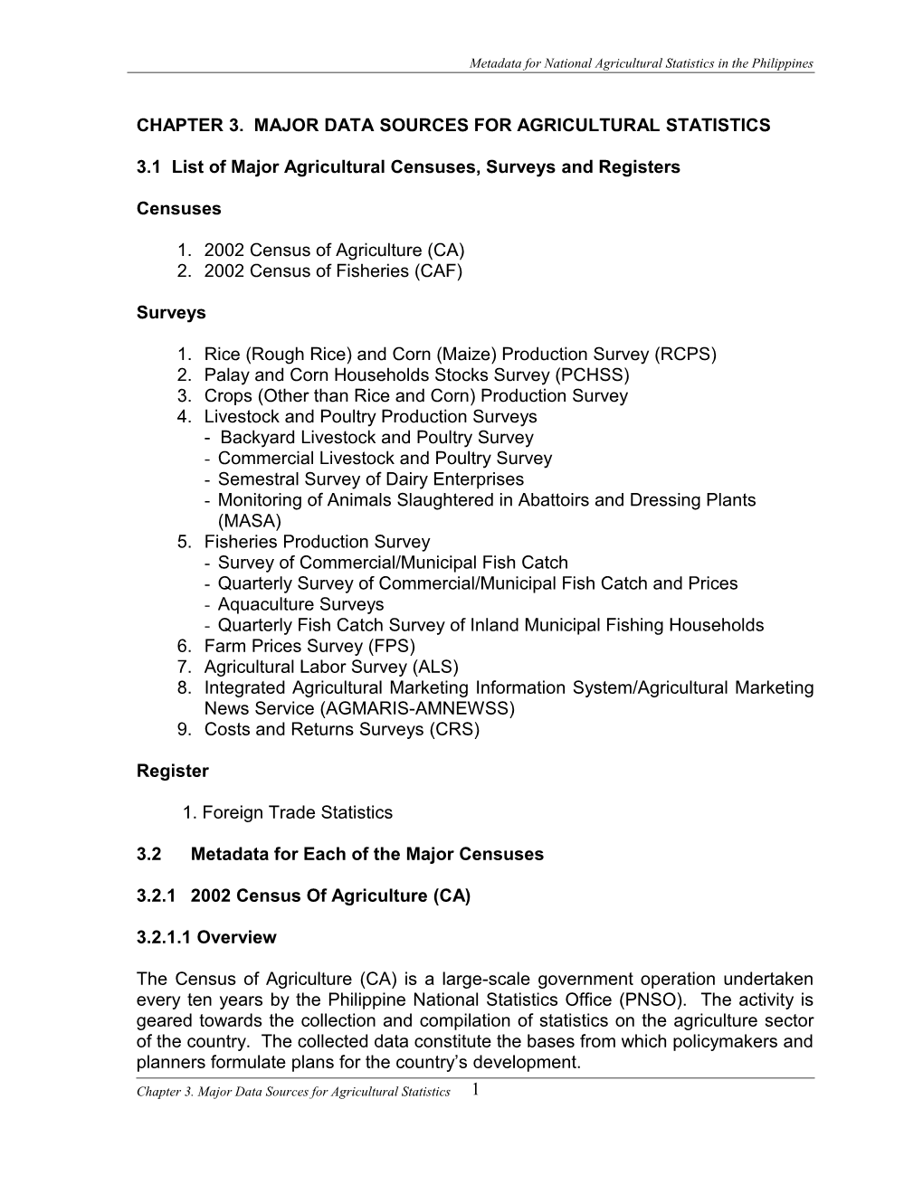 Chapter 3. Major Data Sources for Agricultural Statistics