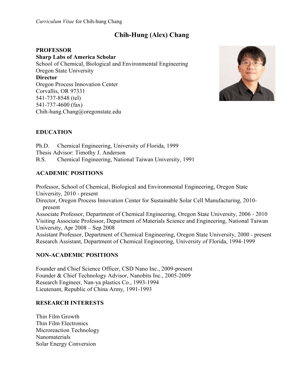 CURRICULUM VITAE for CHIH-HUNG CHANG