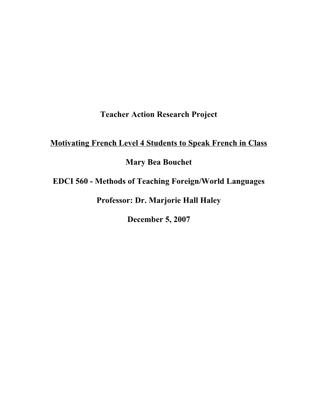 Teacher Action Research Project