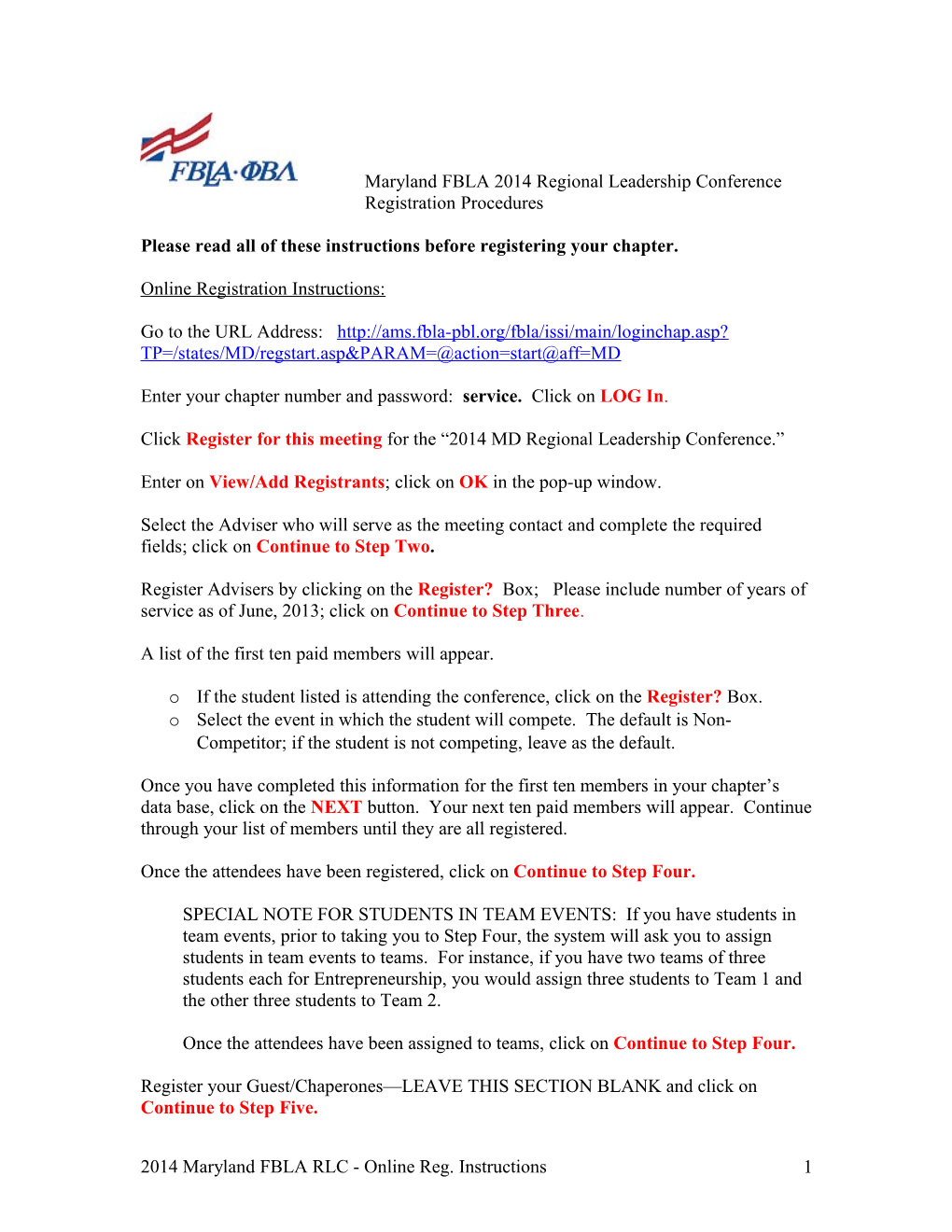 Please Read All of These Instructions Before Registering Your Chapter