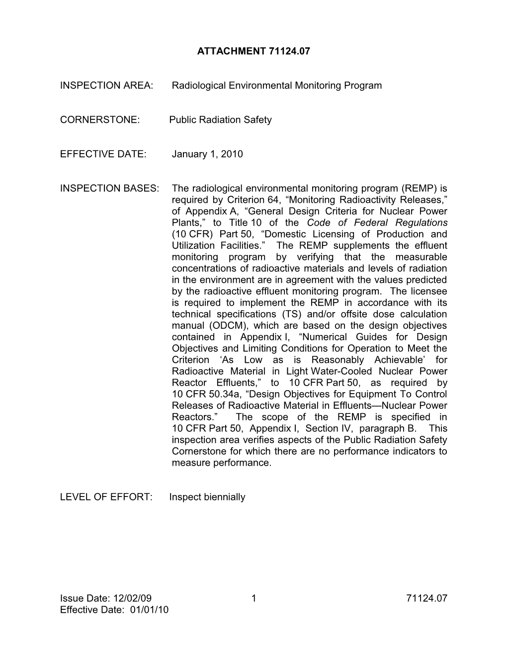 INSPECTION AREA:Radiological Environmental Monitoring Program